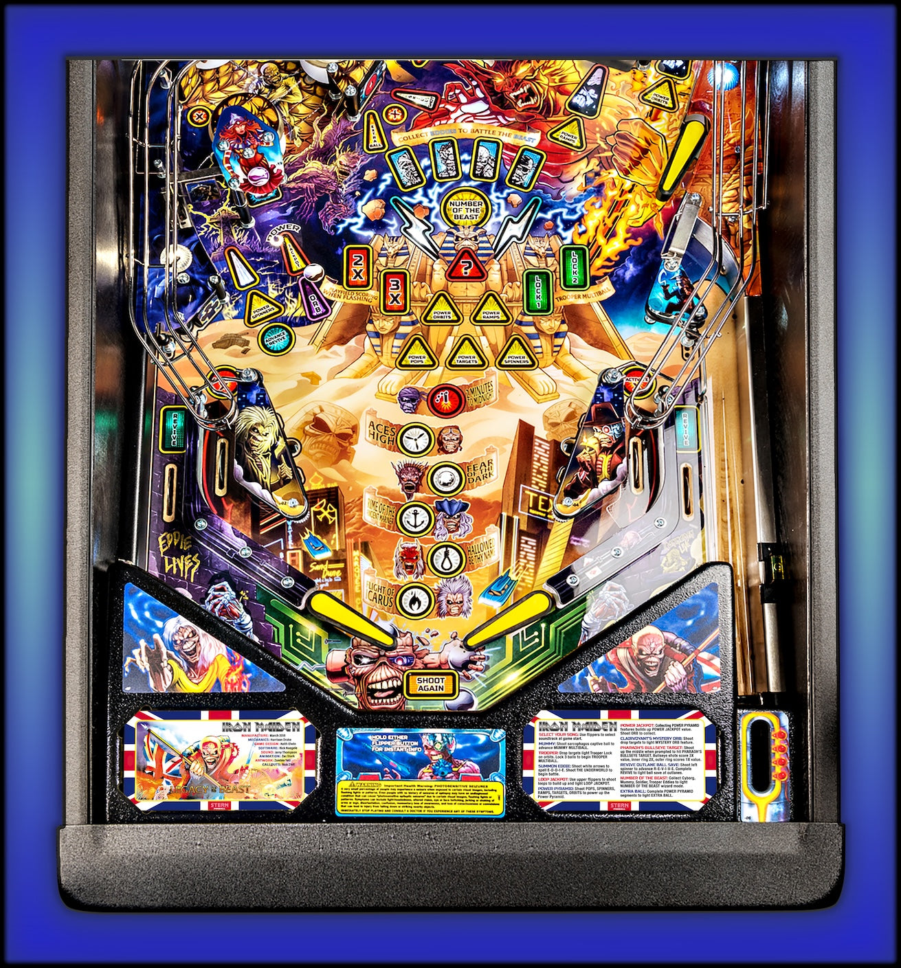 Instrucciones de las tarjetas de juego Stern Iron Maiden 2018, versión Pinball 1, tarjetas de delantal de pinball con impresión personalizada