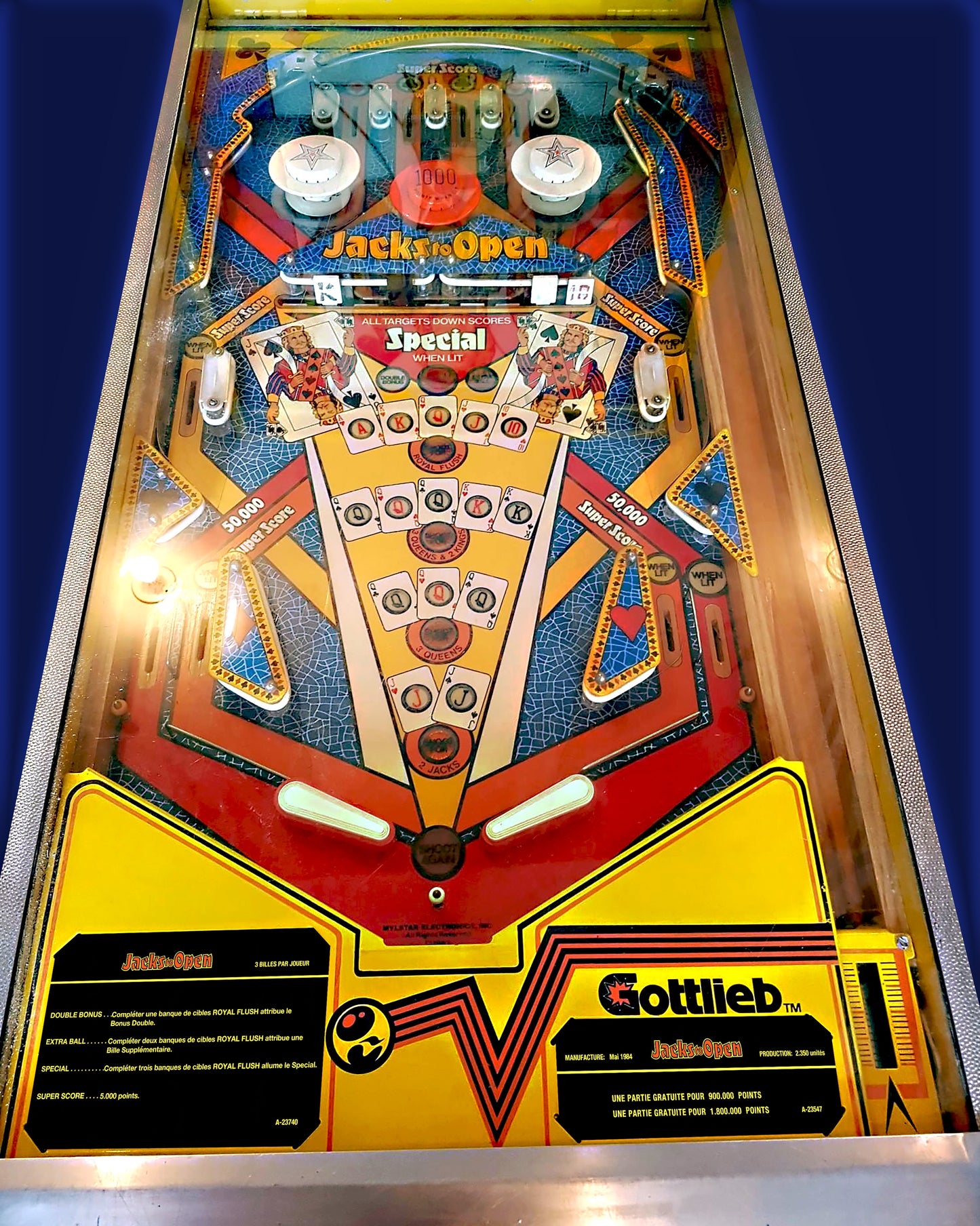 Gottlieb Jacks To Open 1984 Jeu Cartes Instructions Flipper Custom Apron règles imprimées