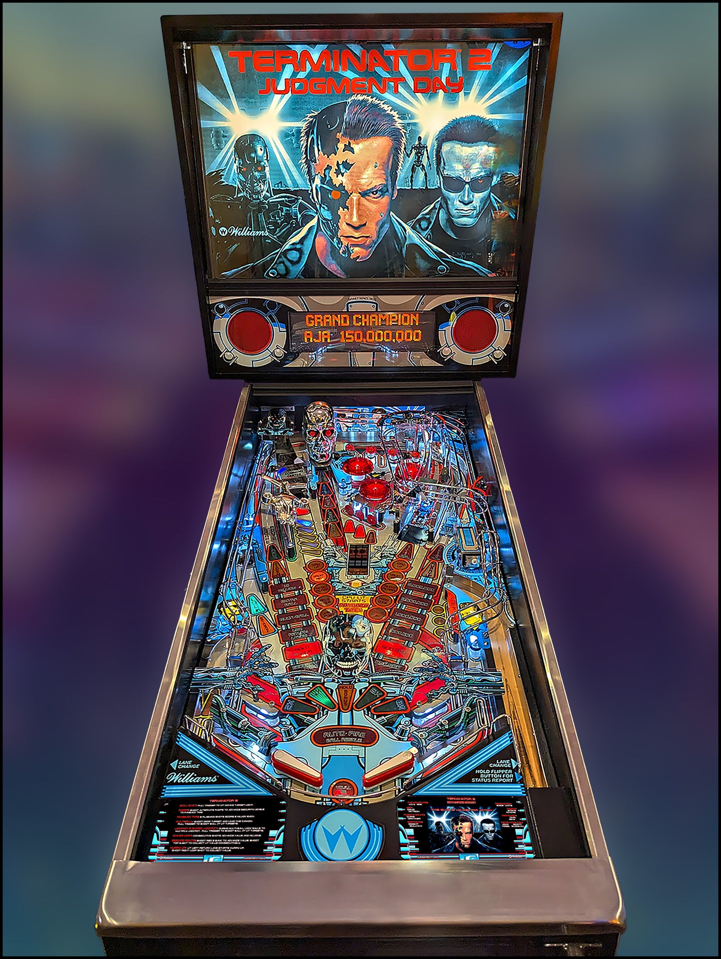 Williams T2 Terminator 2 1991 Jeu Cartes Instructions Flipper Custom Apron règles imprimées V3