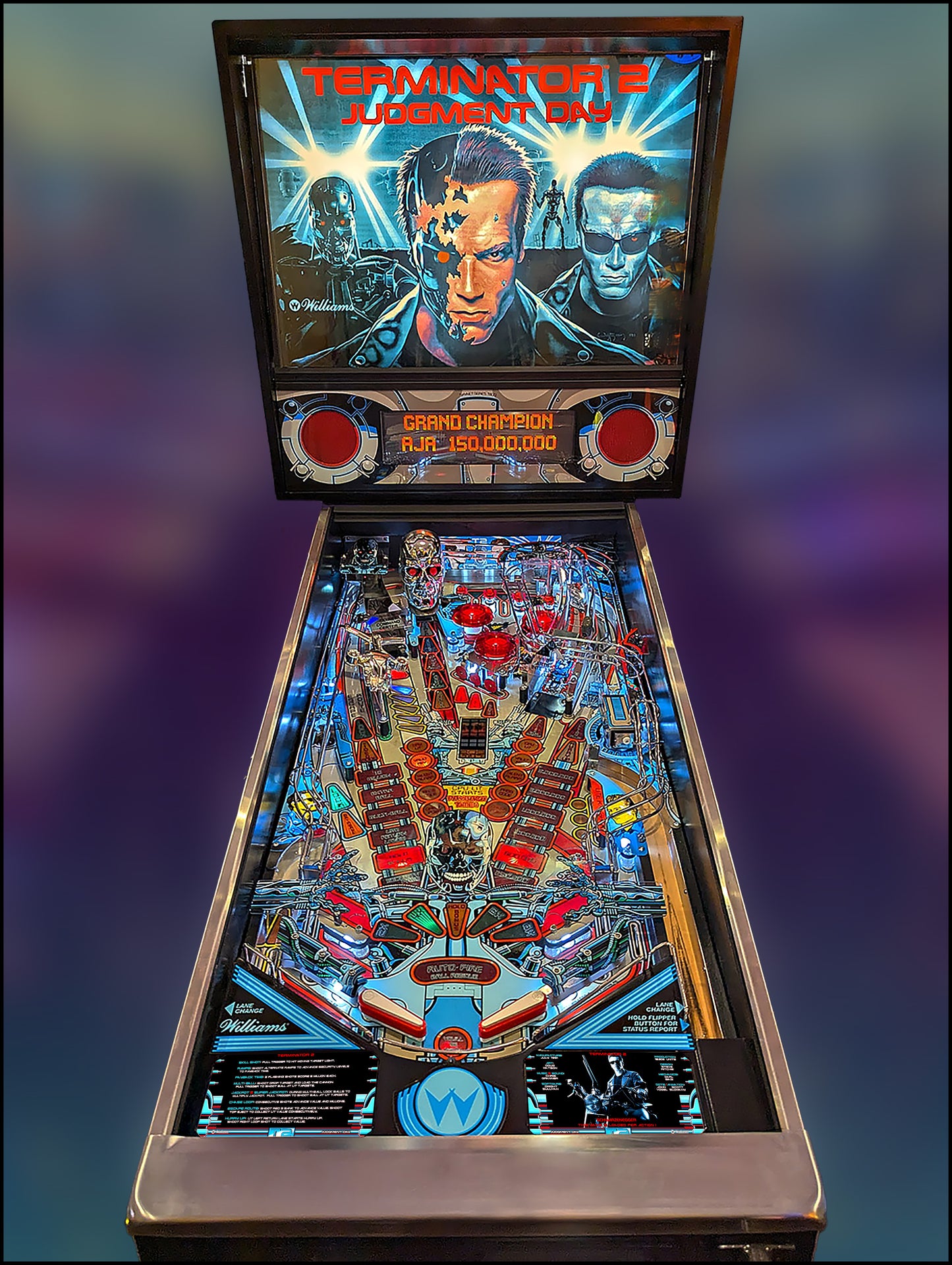 Williams T2 Terminator 2 1991 Game Cards Instructions Pinball Custom Apron Printed Rules V4
