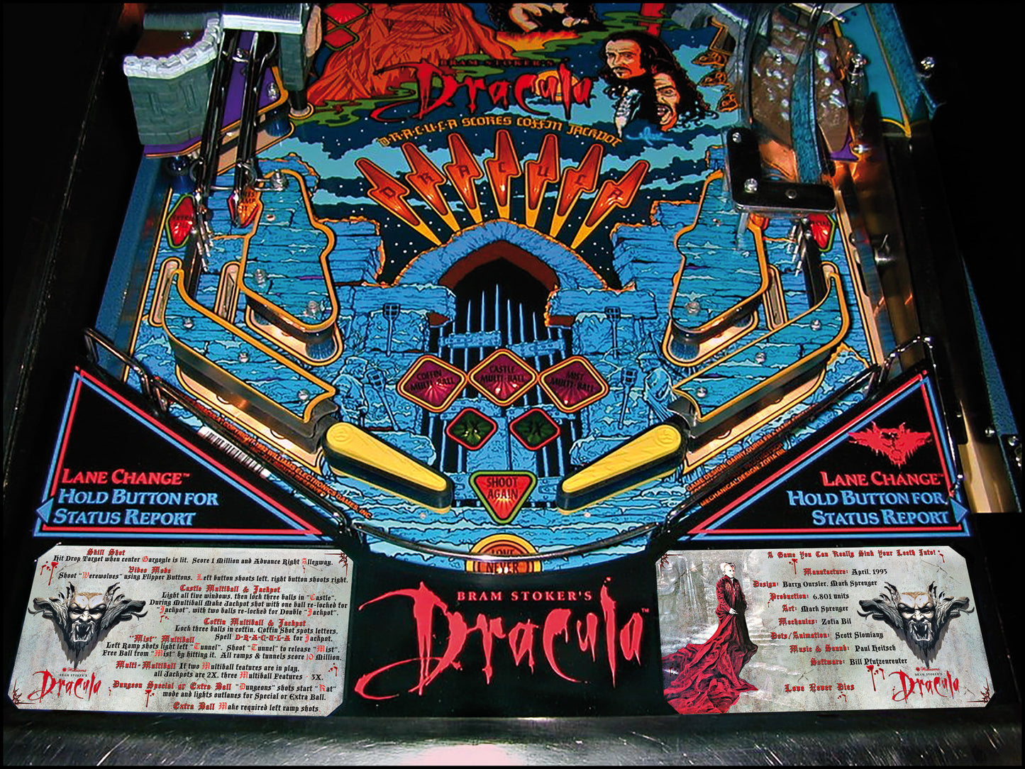 Williams Bram Stokers Dracula 1993 Jeu Cartes Instructions Flipper Custom Apron règles imprimées V1