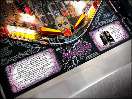 Bally The Addams Family 1992 Jeu Cartes Instructions Flipper Custom Apron règles imprimées V1