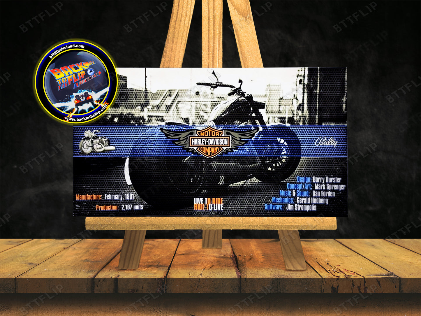 Bally Harley Davidson 1991 Juego Cartas reglas Instrucciones Pinball Custom Delantal