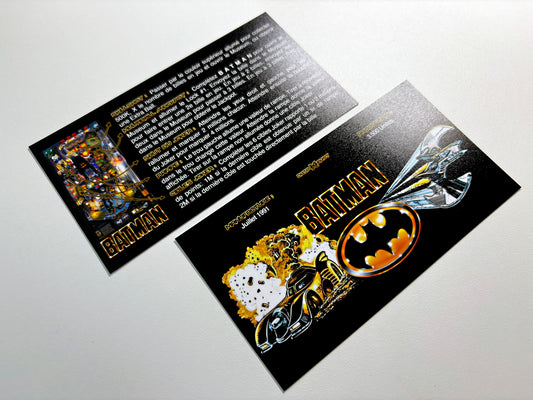 Instrucciones de las tarjetas del juego Batman 1991 de Data East, delantal personalizado de pinball, reglas impresas V1