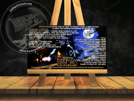 Data East Batman 1991 Jeu Cartes Instructions Flipper Custom Apron règles imprimées V2