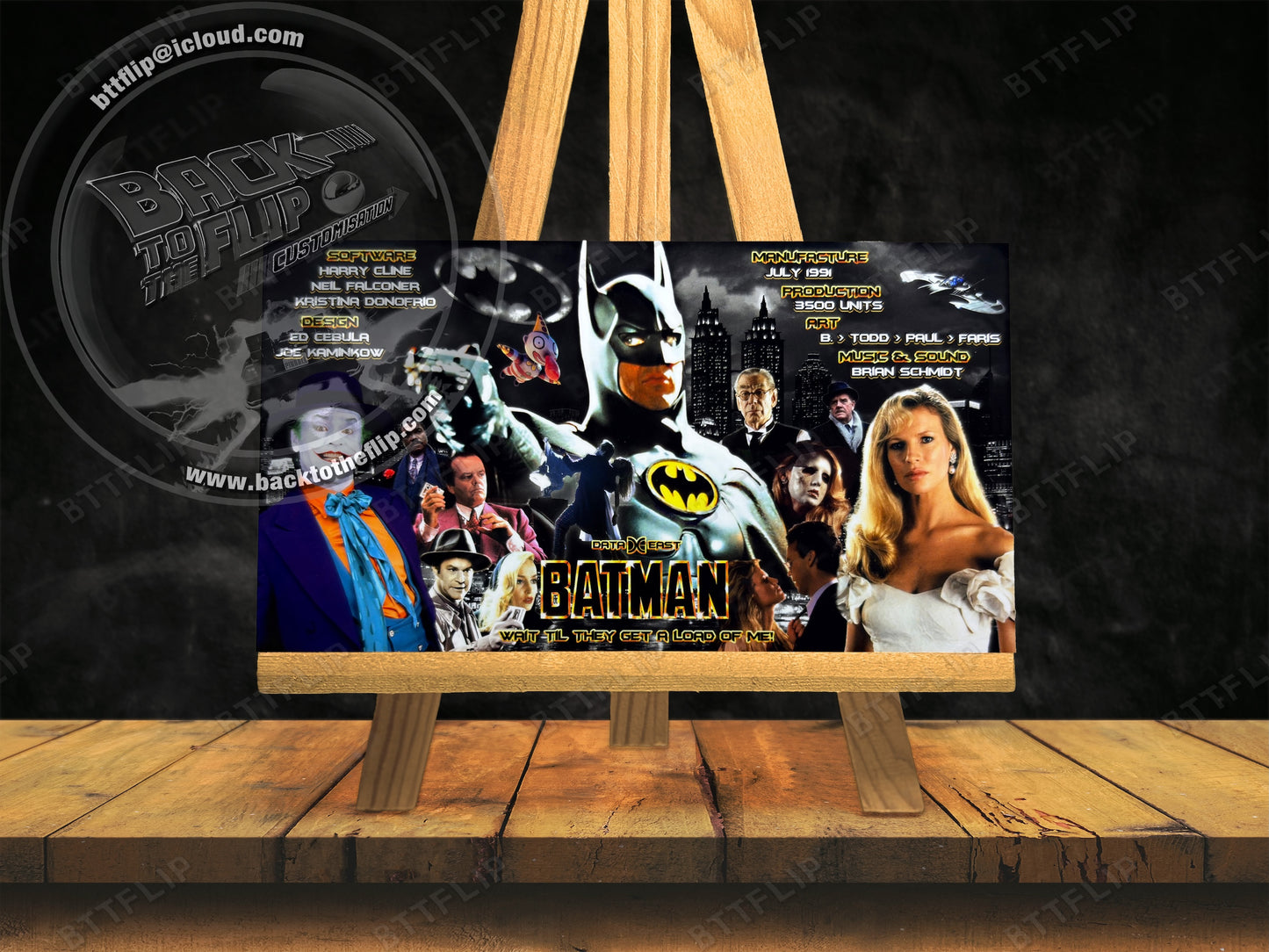 Data East Batman 1991 Game Cards Instructions Pinball Custom Apron Printed Rules V3