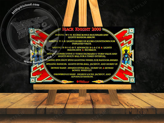 Tarjetas de instrucciones del delantal abatible personalizado Williams 1989 Black Knight 2000 (juego de 2)