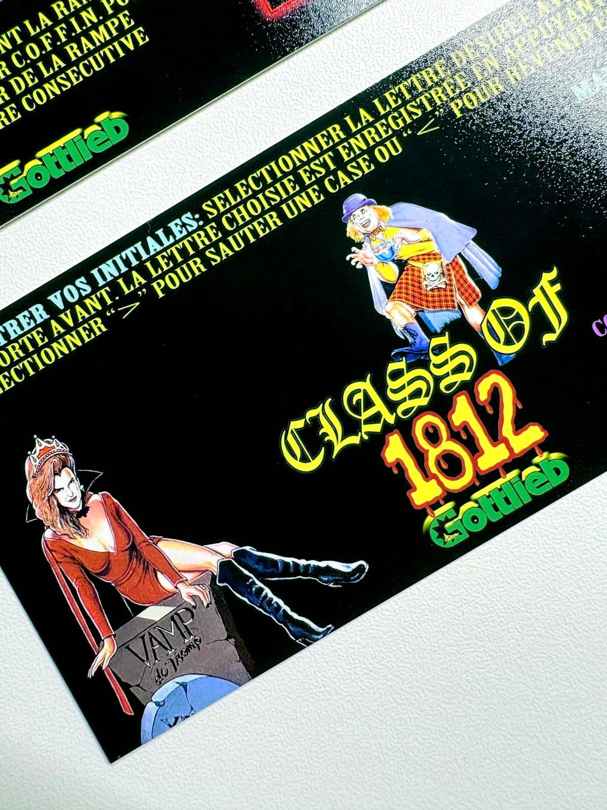 Tarjetas de juego Gottlieb 1991 CLASE DE 1812 Instrucciones Flipper Delantal personalizado reglas impresas