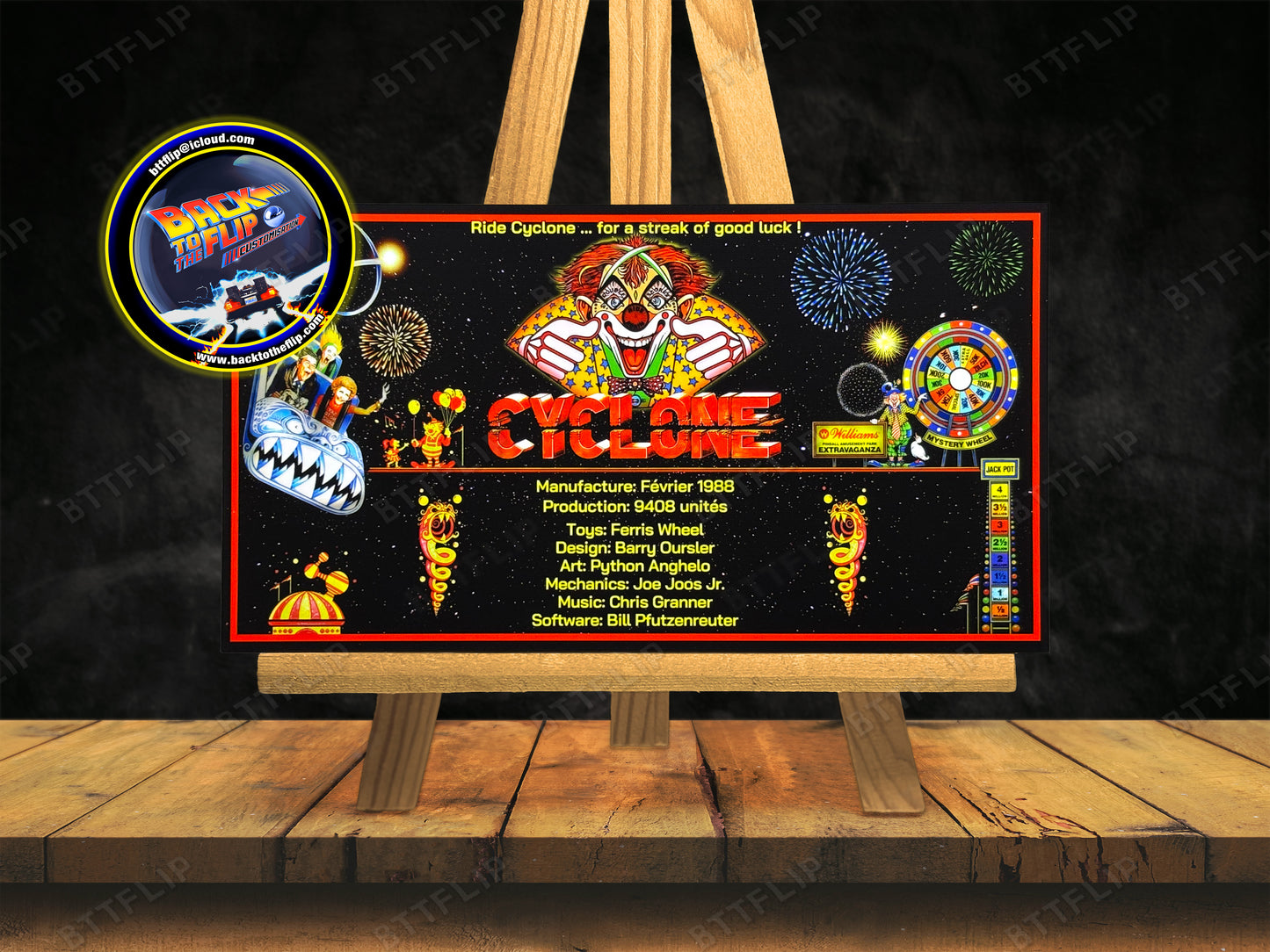 Williams Cyclone 1988 Juego de cartas Reglas Instrucciones Pinball Delantal personalizado