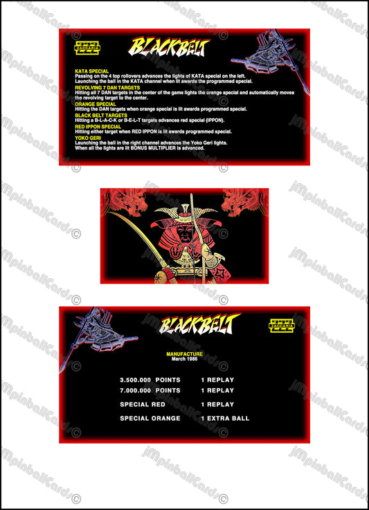 Zaccaria Blackbelt 1986 Set Cartes Instructions Flipper Custom Apron règles imprimées