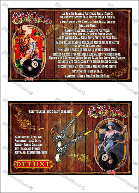 Bally Eight Ball Deluxe 1981 (F) Jeu Cartes Instructions Flipper Custom Apron règles imprimées M-1508-98F