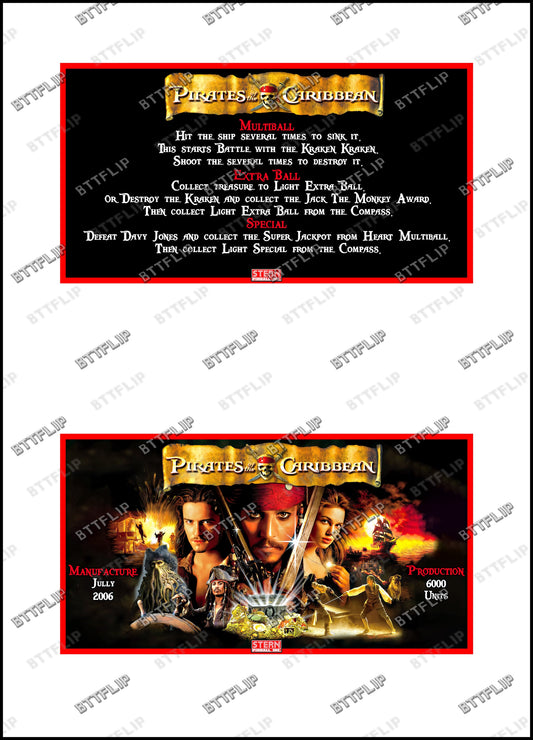 Stern Pirates Of The Caribbean 2006 Game Cards Rules Instructions Pinball Custom Apron V1