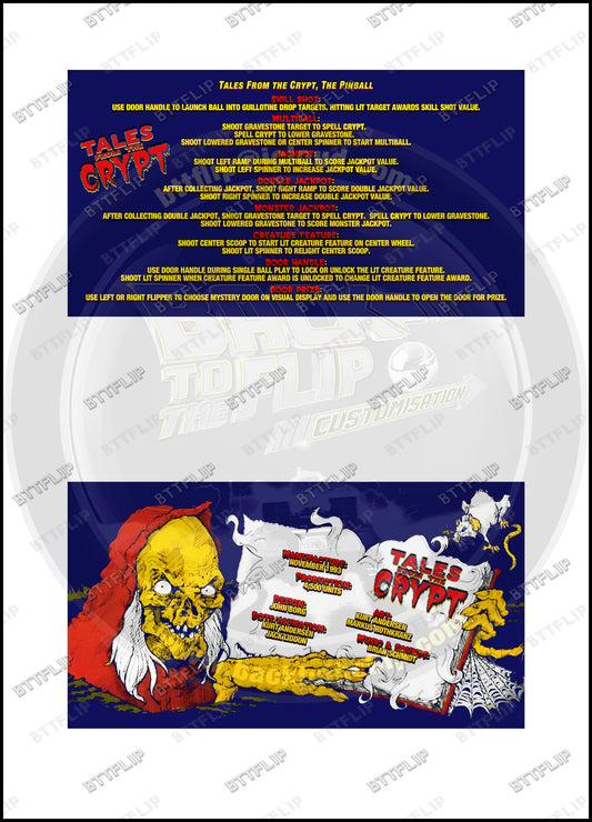 Cartes d'instructions custom apron flipper Data East Tales From The Crypt 1993 V2 (set de 2)