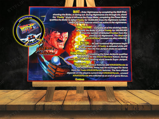 Gottlieb FREDDY Pesadilla en Elm Street 1994 Juego Tarjetas Reglas Instrucciones Pinball Delantal Personalizado