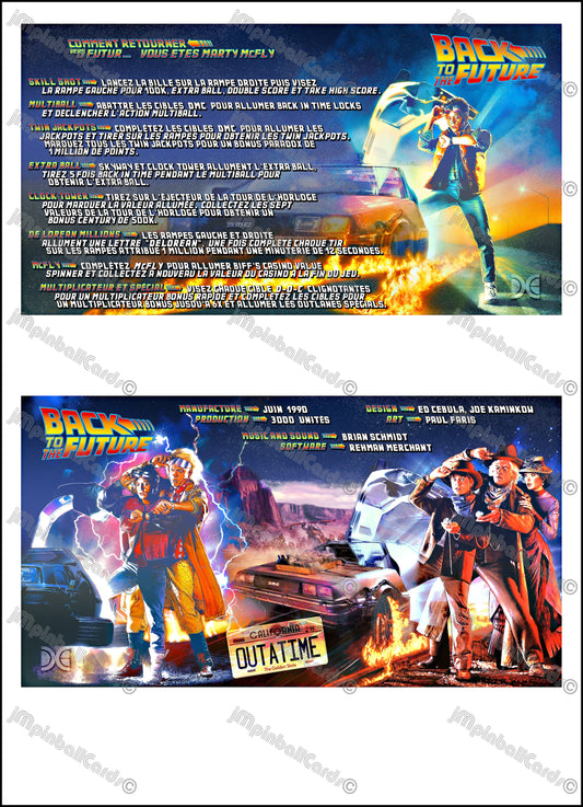 Instrucciones de las tarjetas del juego Data East Back To The Future 1990, delantal personalizado de pinball, reglas impresas