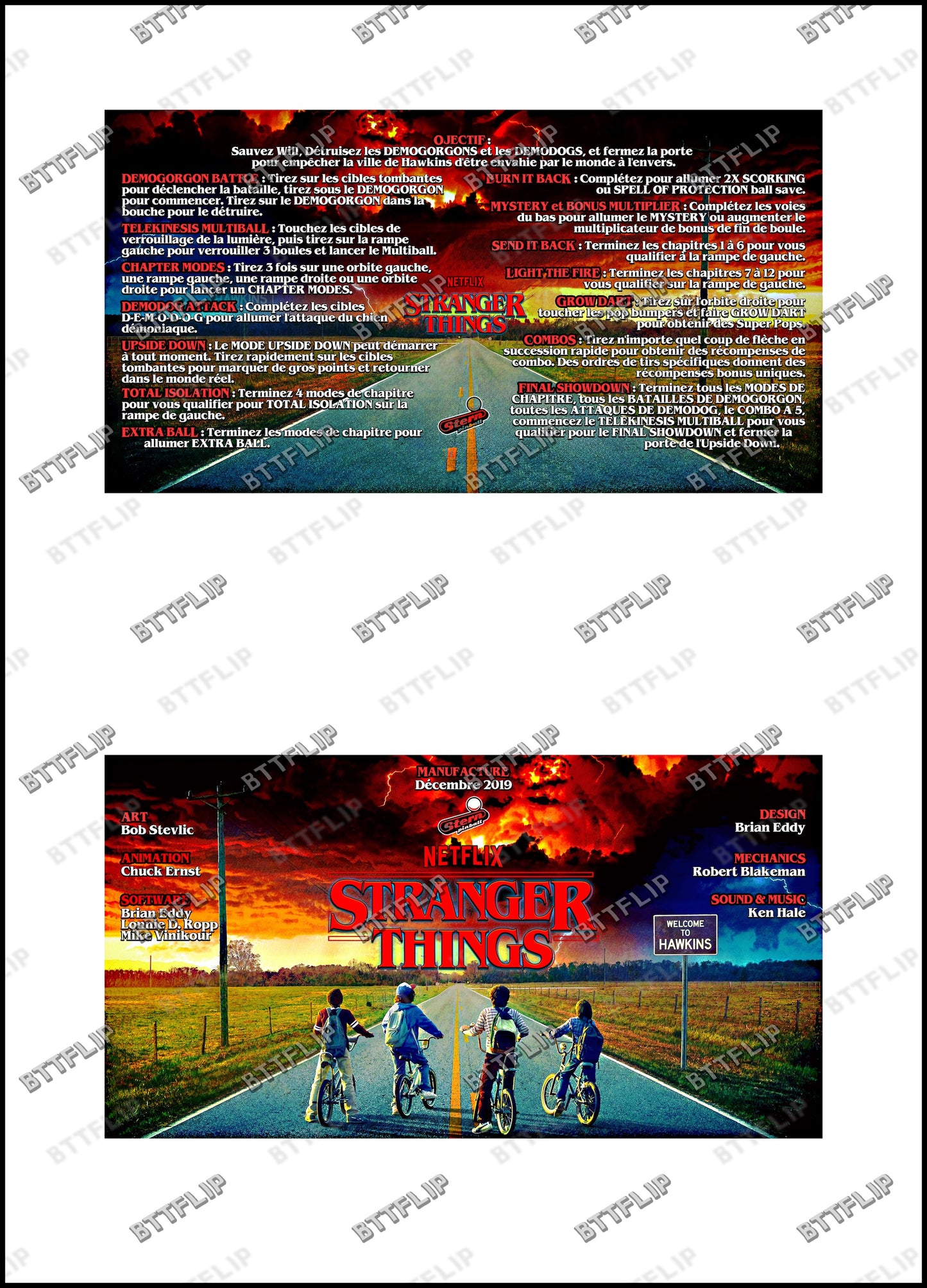 Instrucciones de las tarjetas del juego Stern Stranger Things 2019, delantal personalizado de pinball, reglas impresas V1