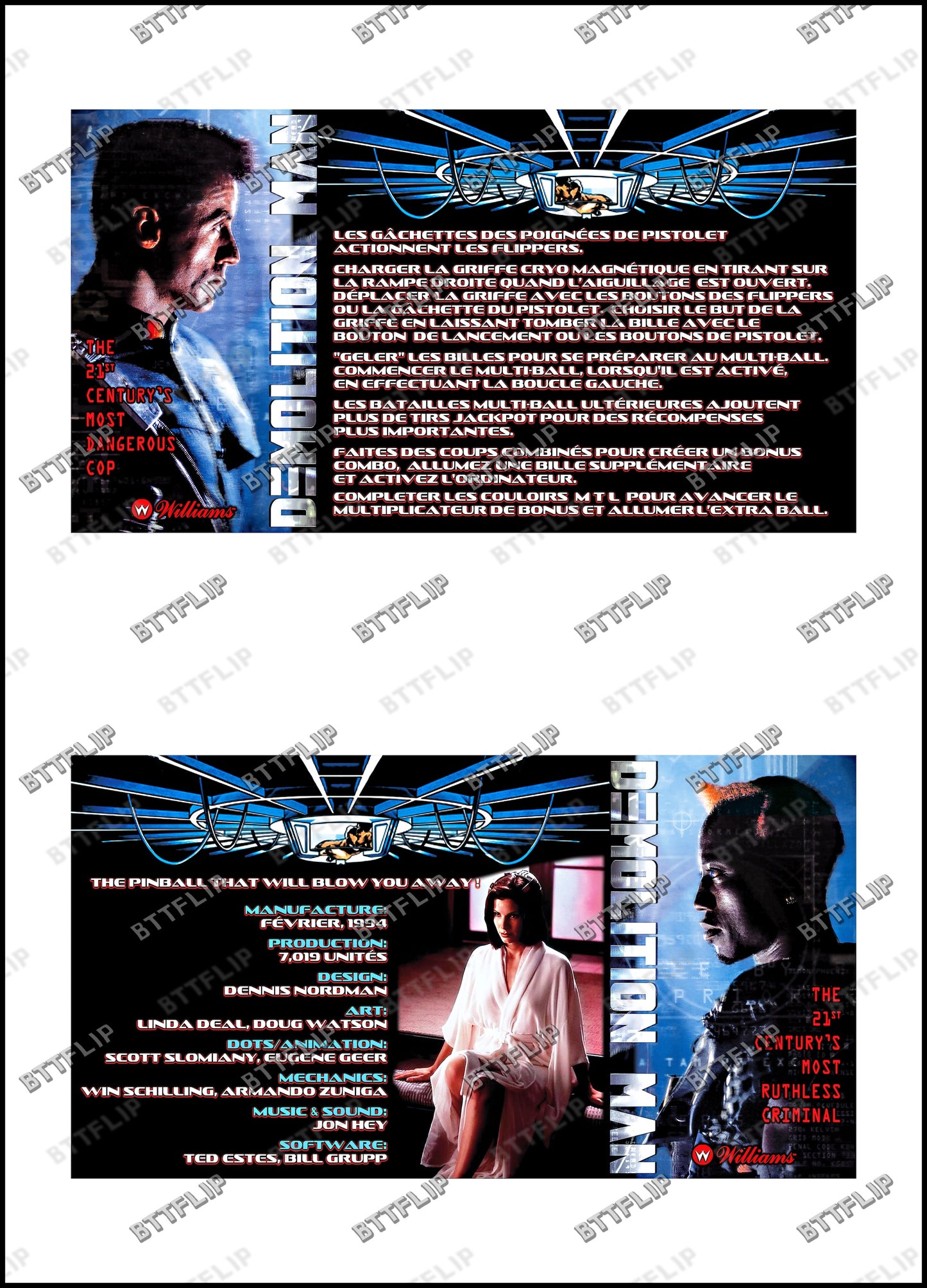Williams Demolition Man 1994 Game Cards Instructions Pinball Custom Apron Printed Rules