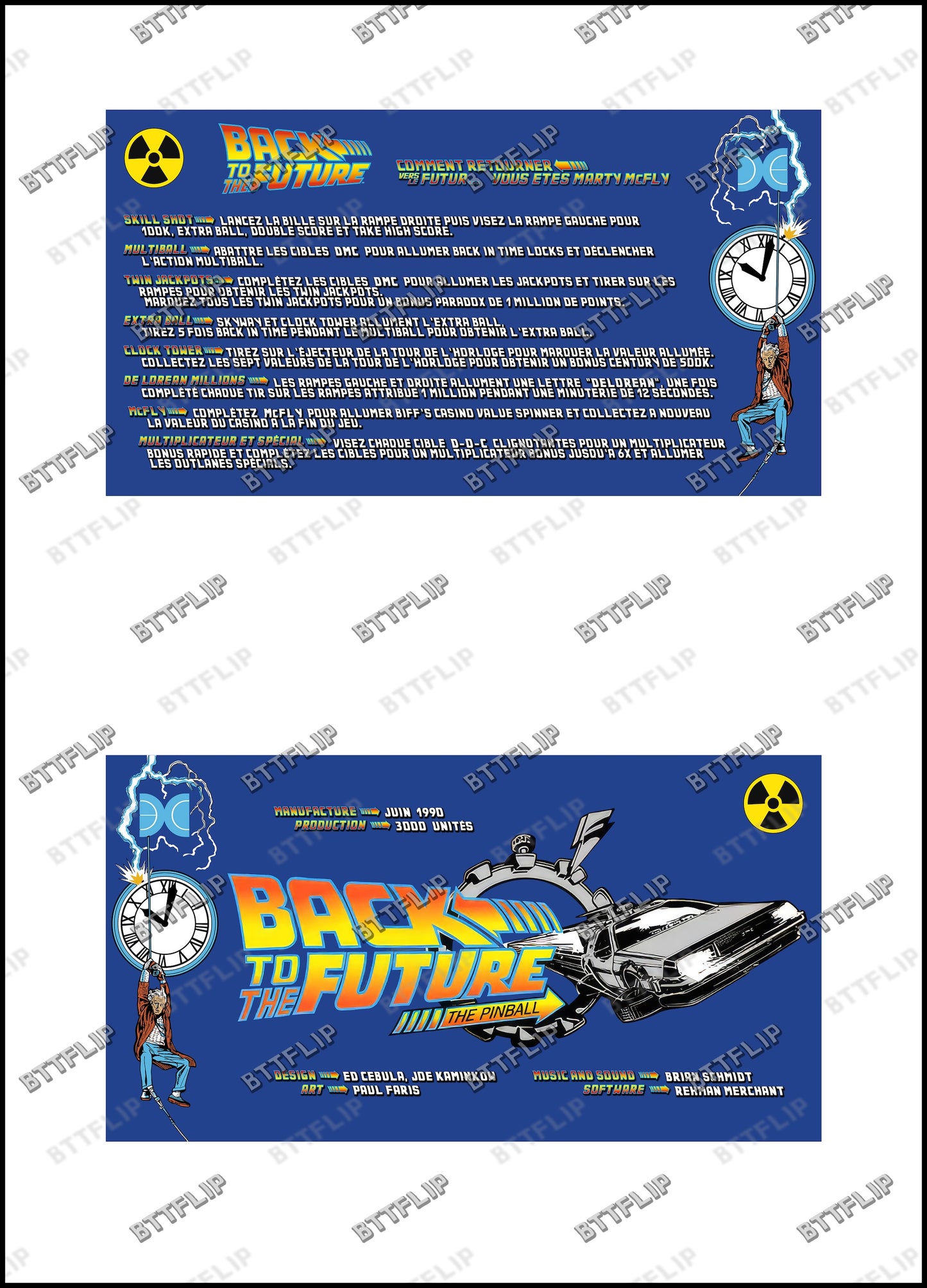 Data East Back To The Future 1990 Jeu Cartes règles Instructions Flipper Custom Apron V2