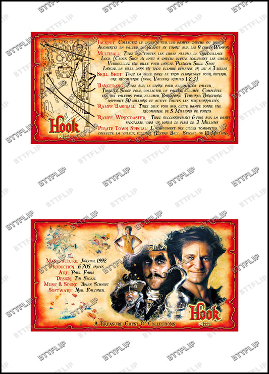 Data East Hook 1992 Game Cards Rules Instructions Pinball Custom Apron V2