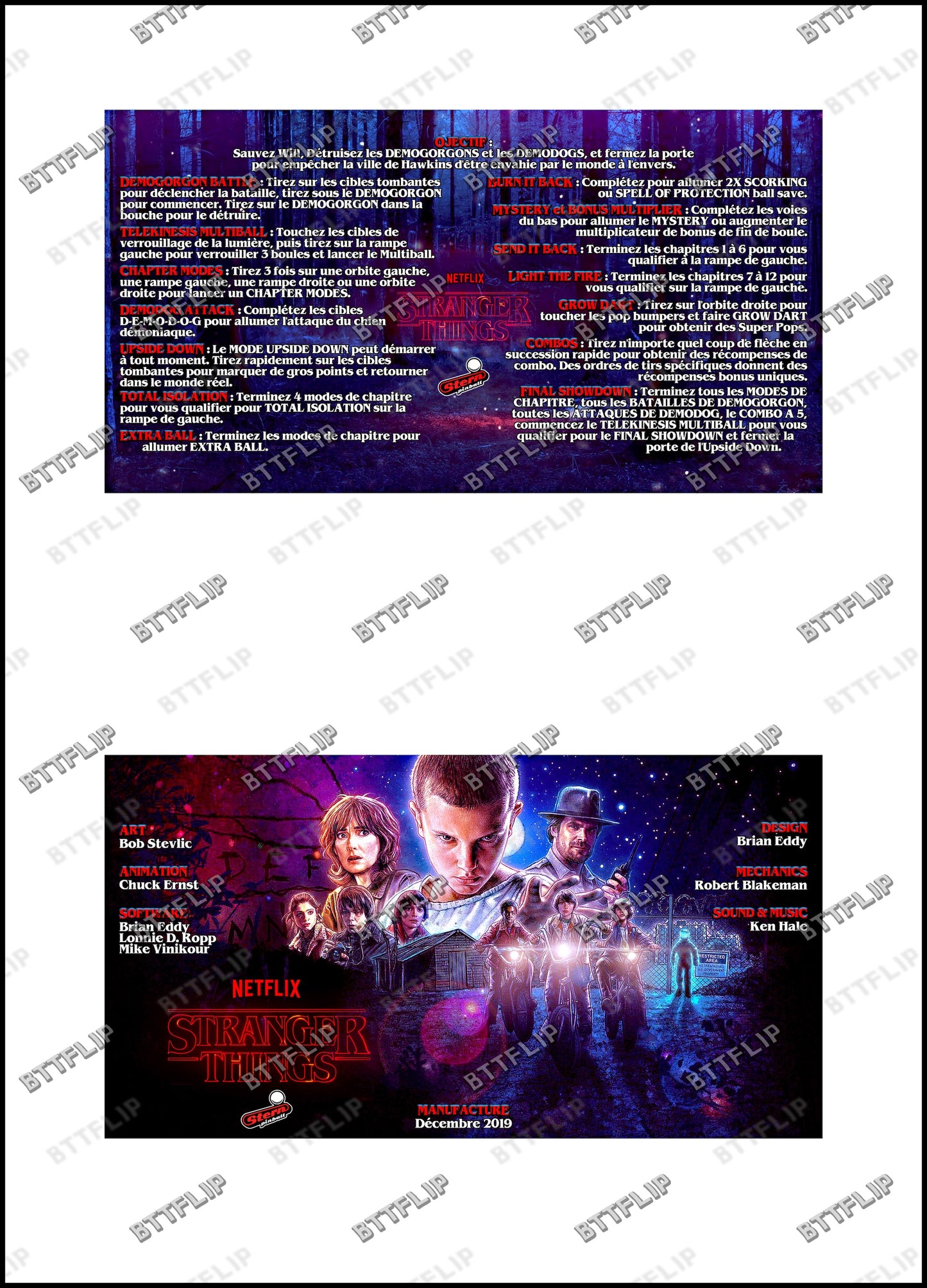 Instrucciones de las tarjetas del juego Stern Stranger Things 2019, delantal personalizado de pinball, reglas impresas V2