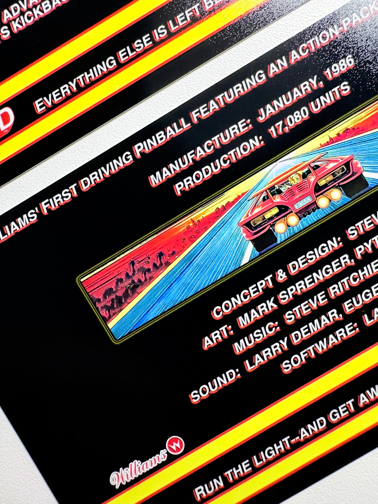 Williams HIGH SPEED 1986 Juego Cartas Reglas Instrucciones Pinball Delantal Personalizado