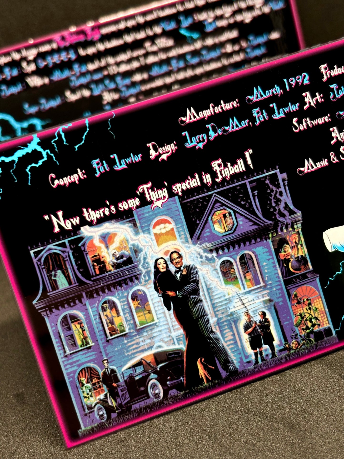 Instrucciones de las tarjetas del juego Bally The Addams Family 1992, máquina de pinball, delantal personalizado, reglas impresas V2