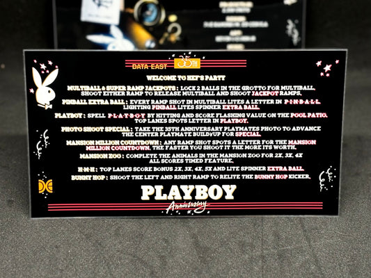 Data East Playboy 35TH Anniversary 1989 Jeu Cartes Instructions Flipper Custom Apron règles imprimées