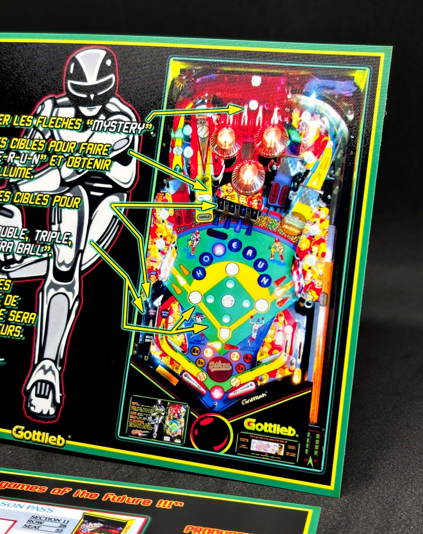 Gottlieb Silver Slugger 1990 Jeu Cartes Instructions Flipper Custom Apron règles imprimées