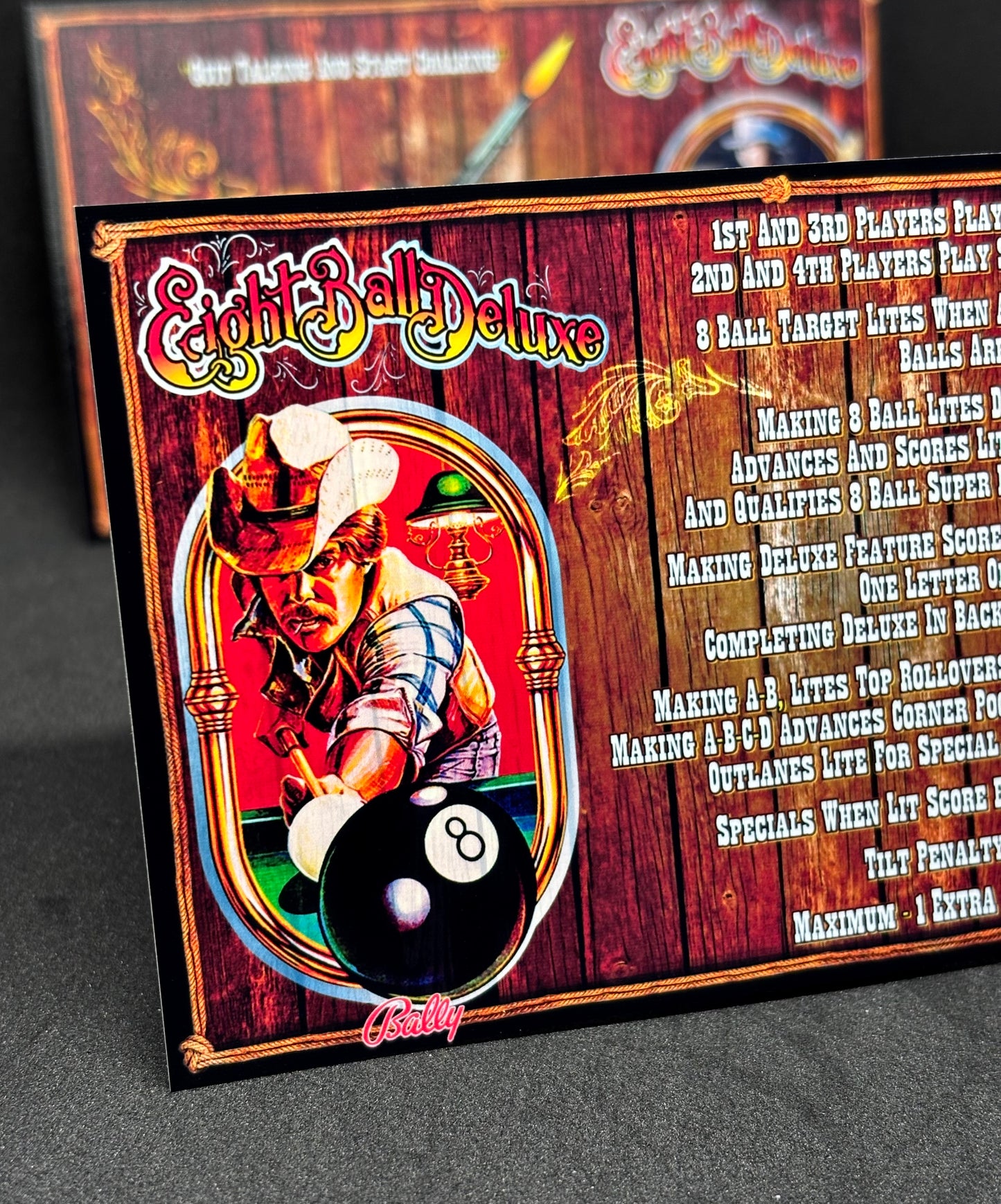 Instrucciones de las tarjetas del juego Bally Eight Ball Deluxe 1981 (F) Pinball Delantal personalizado Reglas impresas M-1508-98F