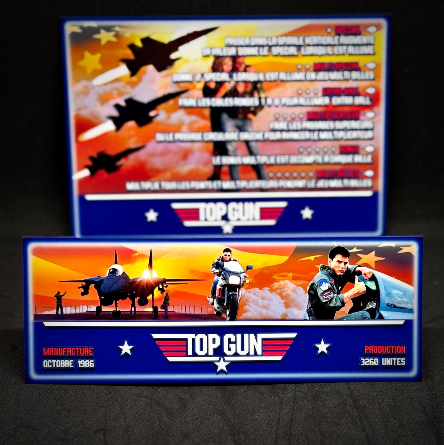 Instrucciones de las tarjetas del juego Gottlieb Gold Wings Top Gun 1986, tarjetas de pinball personalizadas con impresión de delantal.
