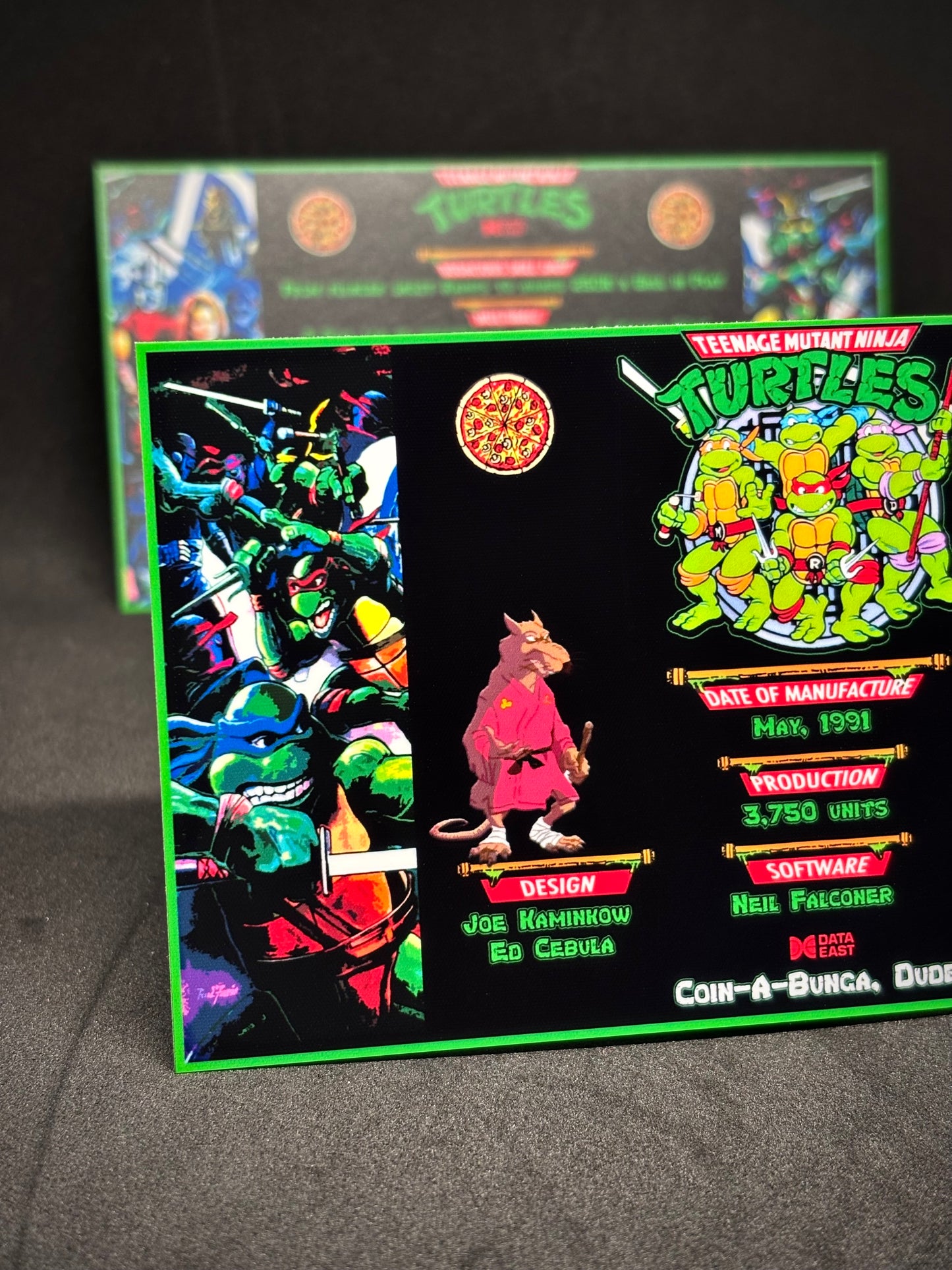 Data East Ninja Turtles 1991 Jeu Cartes Instructions Flipper Custom Apron règles imprimées V2
