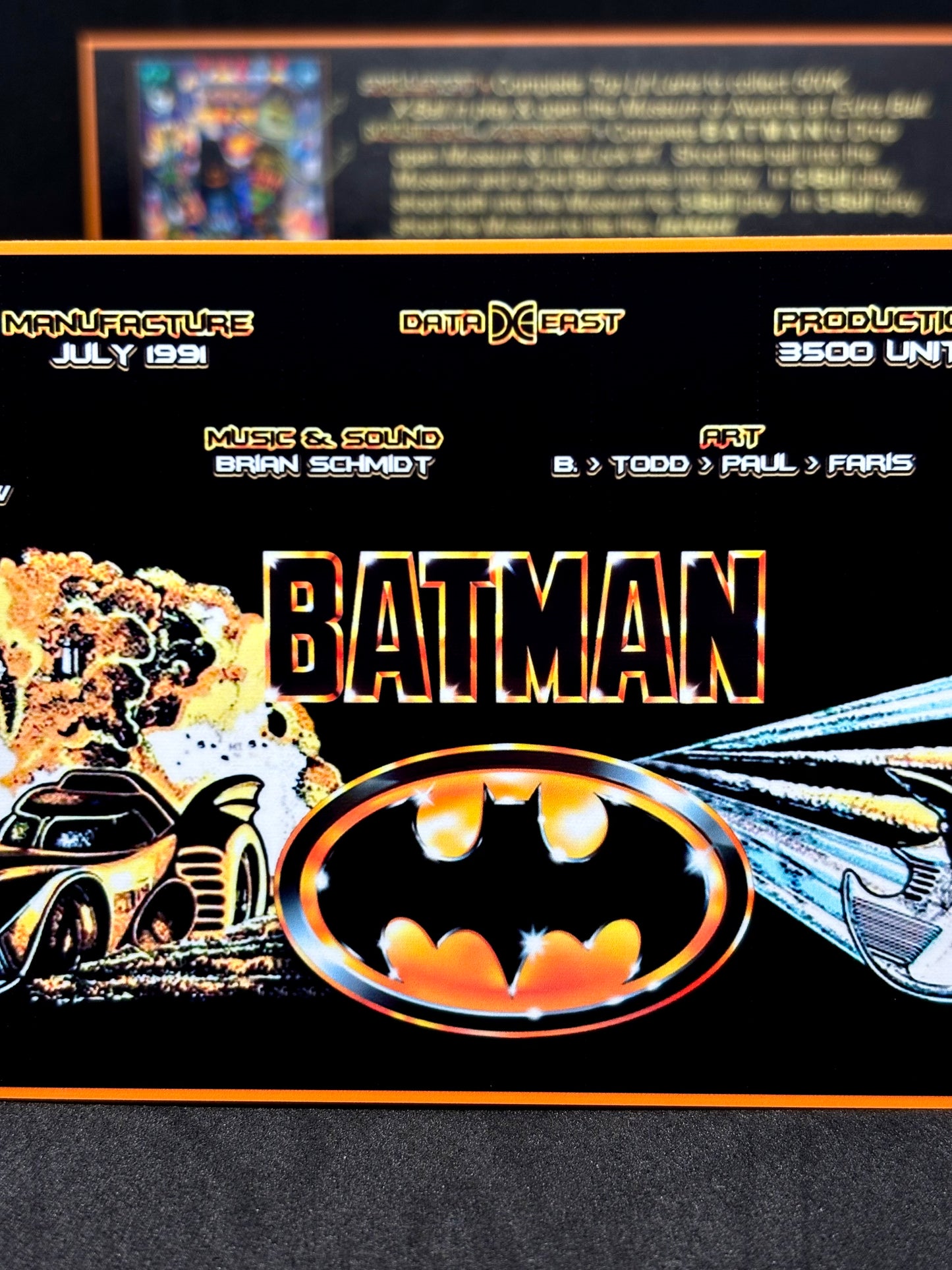 Instrucciones de las tarjetas del juego Batman 1991 de Data East, delantal personalizado de pinball, reglas impresas V1
