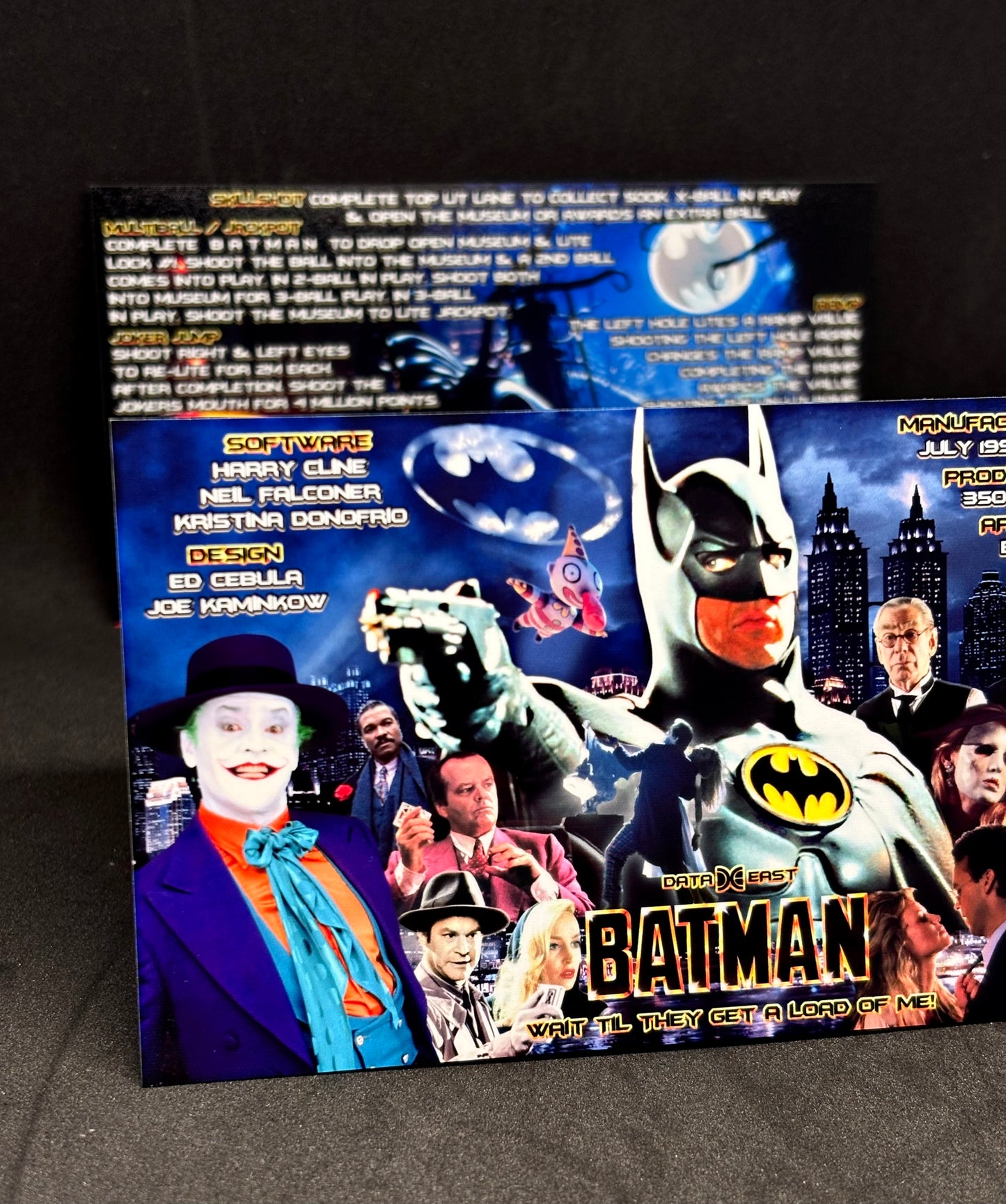 Instrucciones de las tarjetas del juego Batman 1991 de Data East, delantal personalizado de pinball, reglas impresas V2