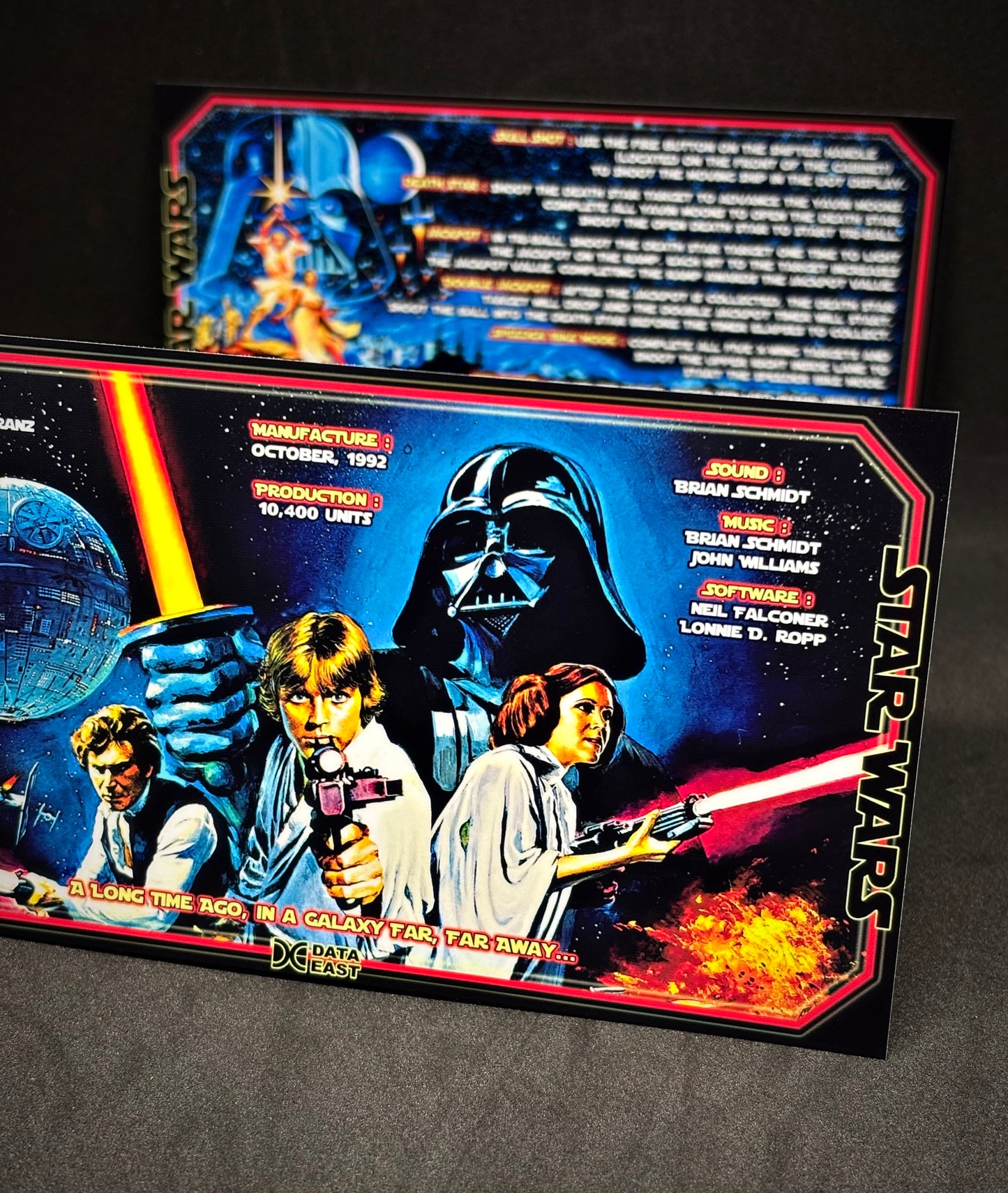 Data East Star Wars 1992 Jeu Cartes Instructions Flipper Custom Apron règles imprimées V1