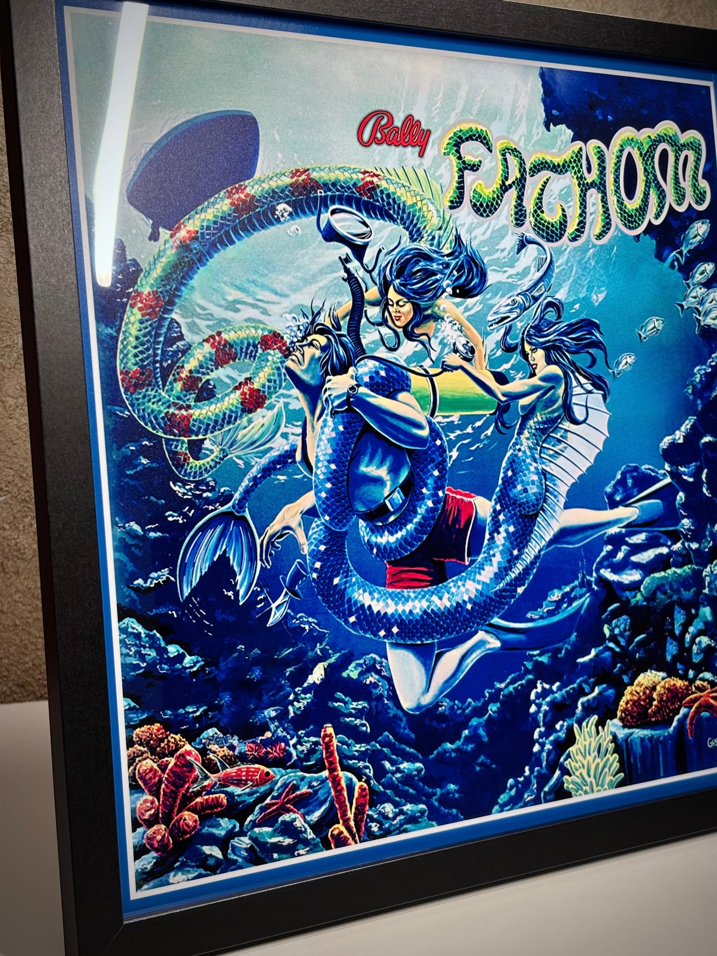 Frame + Pinball Print Bally Fathom 1981 - Pinball Backglass Art - 30 cm - 12"
