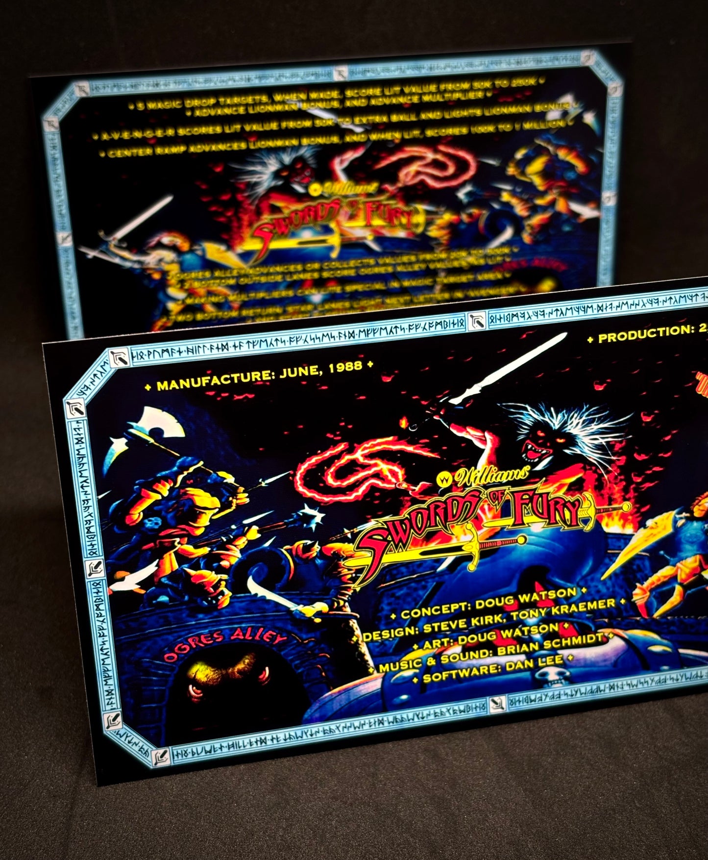 Williams Swords Of Fury 1988 Jeu Cartes Instructions Flipper Custom Apron règles imprimées V2