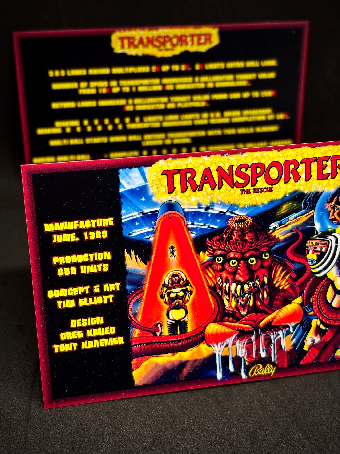 Bally Transporter The Rescue 1989 Jeu Cartes Instructions Flipper Custom Apron règles imprimées