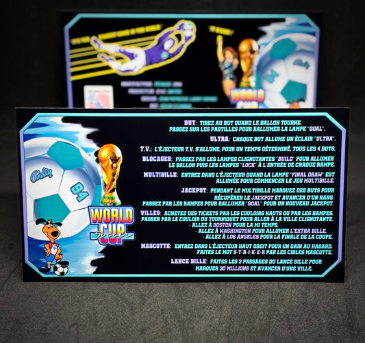 Instrucciones de las tarjetas de juego Bally World Cup Soccer USA 1994 BK, delantal personalizado Flipper, reglas impresas