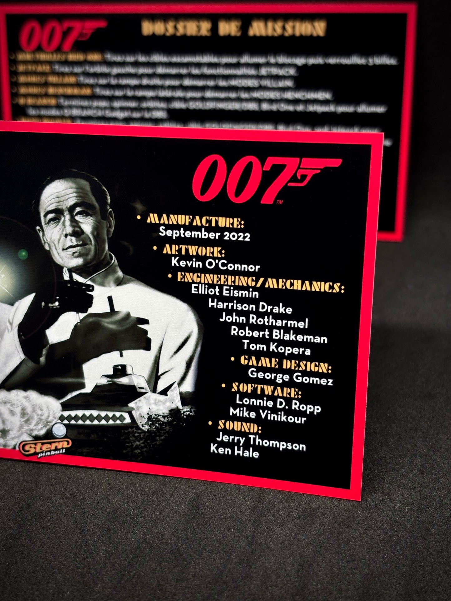 Stern 007 James Bond Dr No 2022 Jeu Cartes Instructions Flipper Custom Apron règles imprimées V1