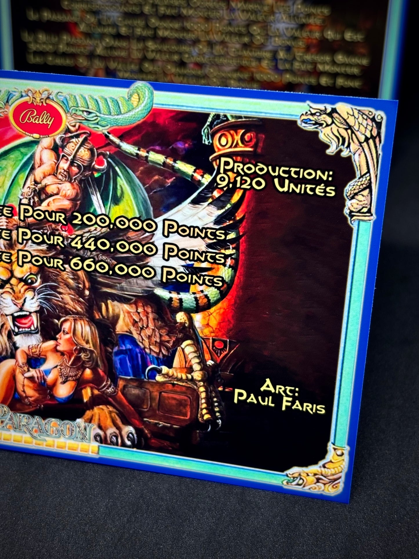 Bally Paragon 1979 Game Cards Instructions Pinball Machine Custom Apron Printed Rules