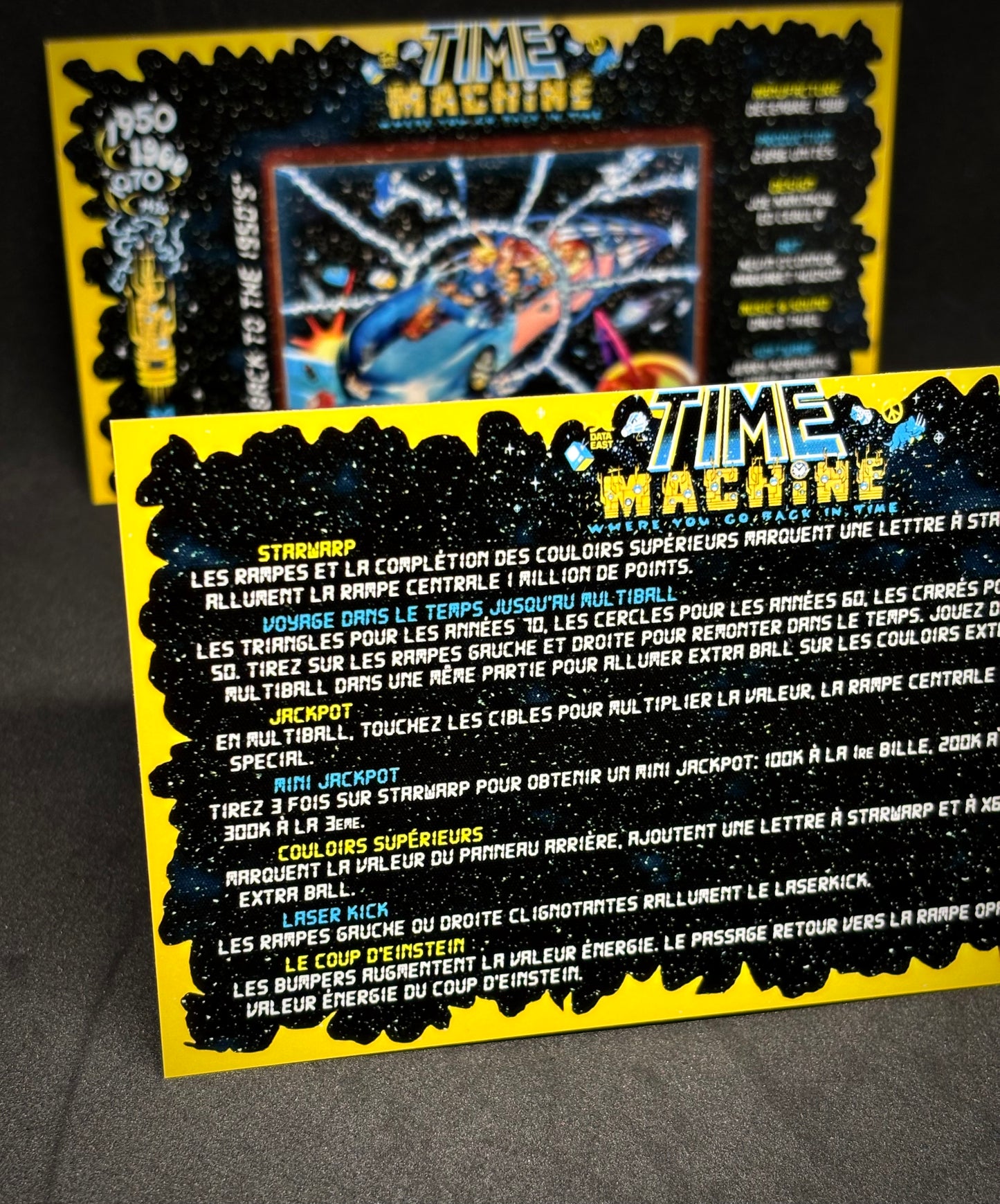 Data East Time Machine 1988 Jeu Cartes Instructions Flipper Custom Apron règles imprimées