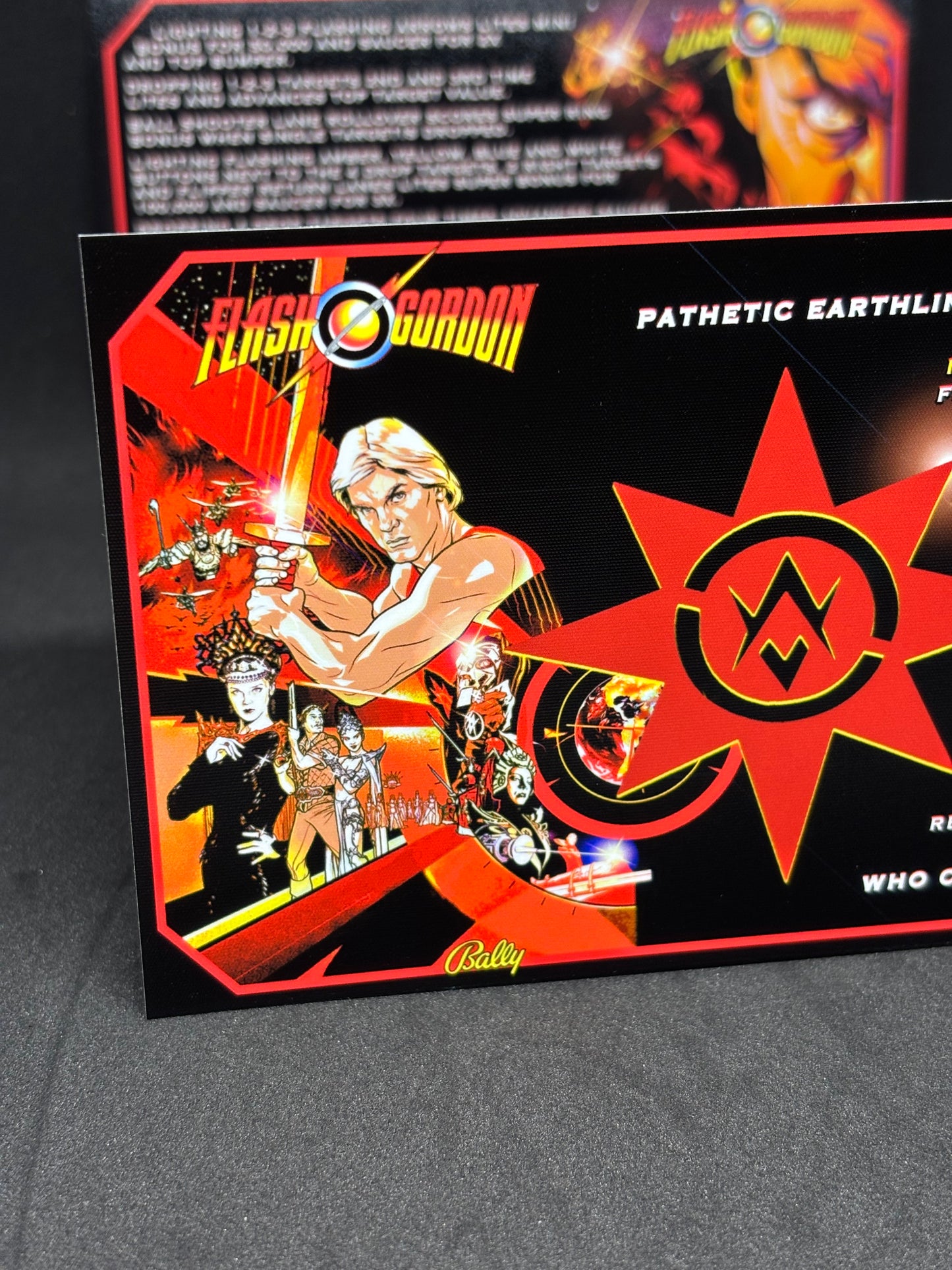 Instrucciones de las tarjetas del juego Bally Flash Gordon 1981, delantal personalizado de pinball, reglas impresas V3 M-1508-96-E