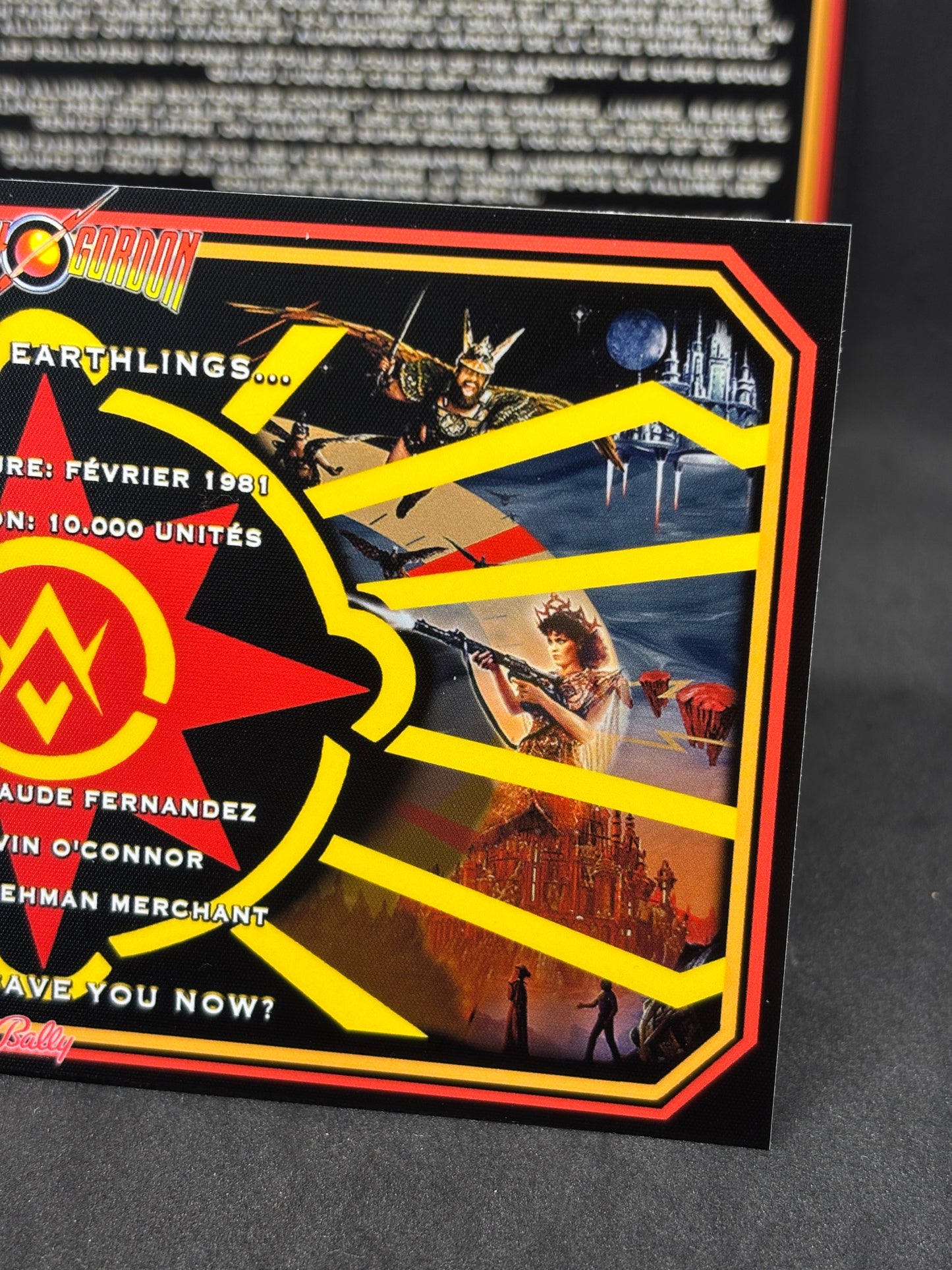 Instrucciones de las tarjetas del juego Bally Flash Gordon 1981, delantal personalizado de pinball, reglas impresas V1 M-1508-96-E