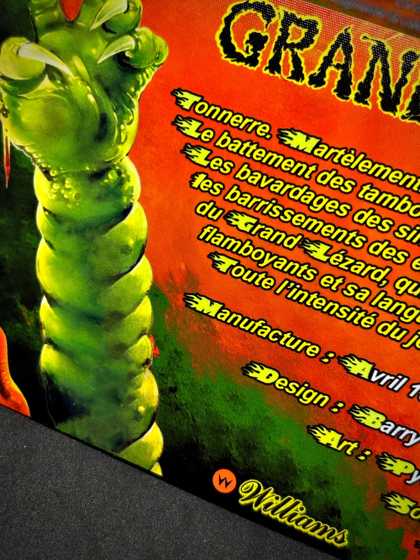 Williams GRAND LIZARD 1986 Jeu Cartes Instructions Flipper Custom Apron règles imprimées