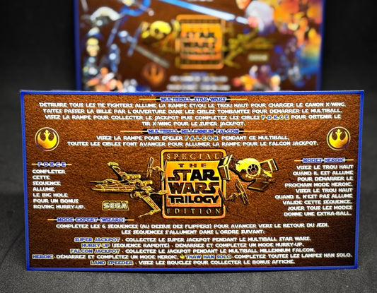 Instrucciones de las tarjetas del juego SEGA Star Wars Trilogy 1997 Delantal personalizado de pinball con reglas impresas