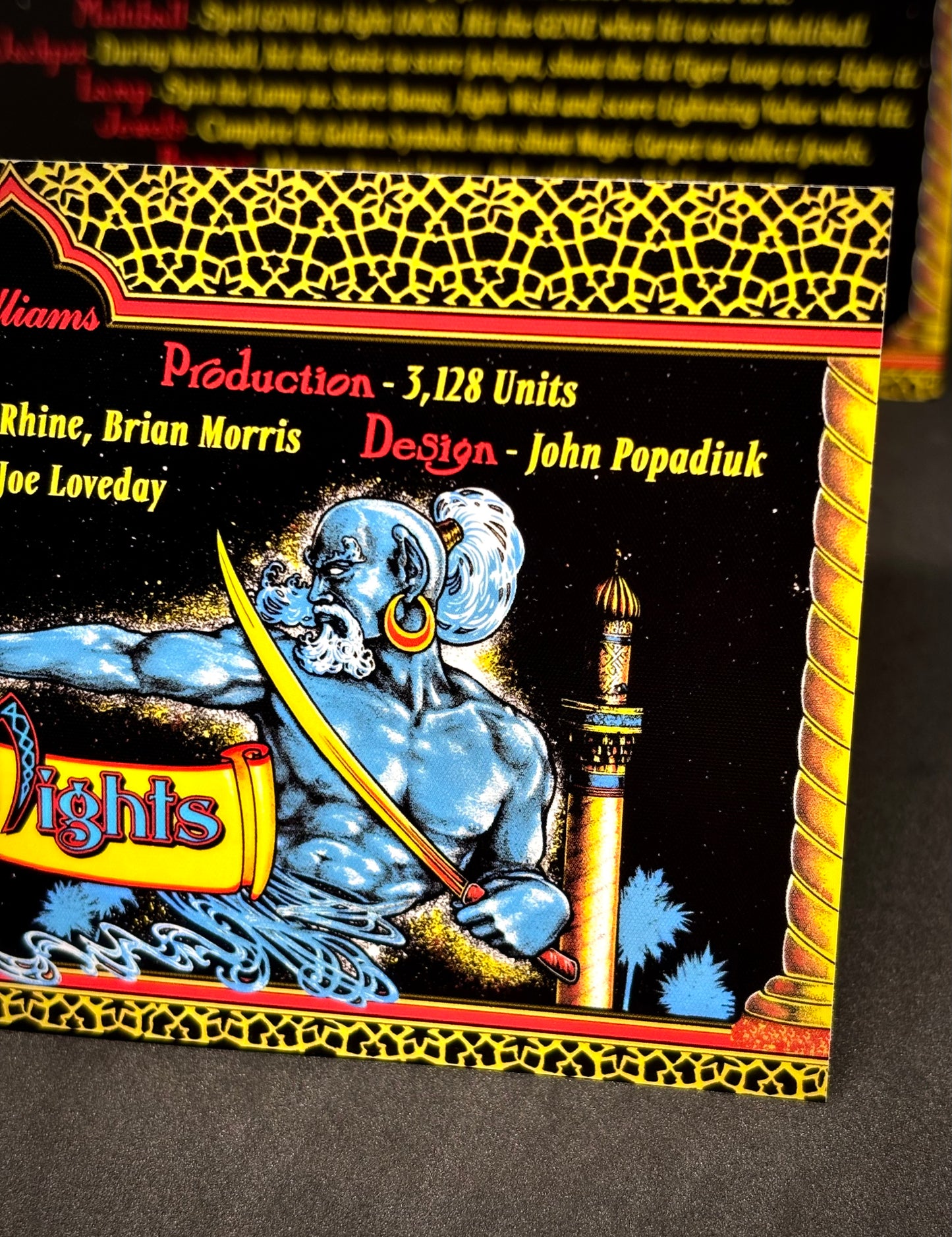 Instrucciones de las tarjetas del juego Williams Tales Of The Arabian Nights 1996, reglas impresas del delantal personalizado de pinball