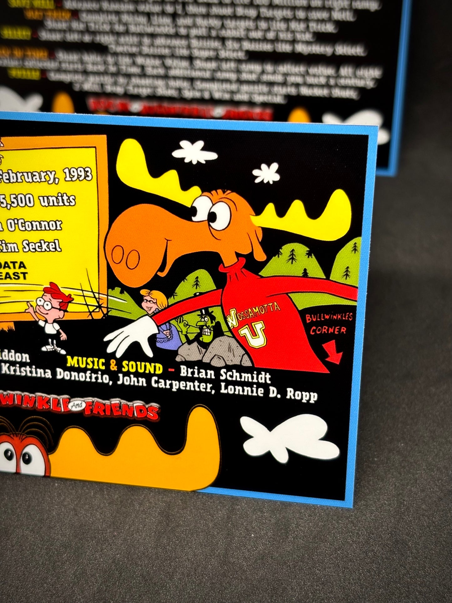 Data East THE ADVENTURES OF ROCKY AND BULLWINKLE AND FRIENDS 1993 Jeu Cartes Instructions Flipper Custom Apron règles imprimées