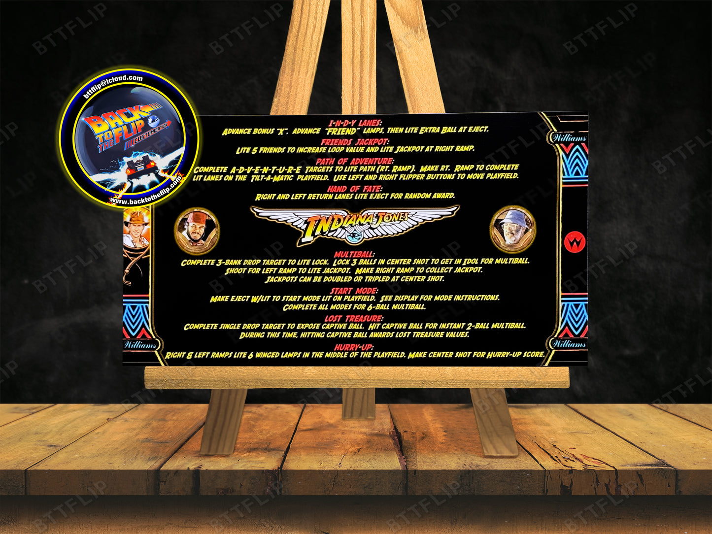 Williams Indiana Jones 1993 Pinball Game Card Rules Instructions Custom Apron V3