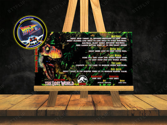 SEGA The Lost World Jurassic Park 1997 Jeu Cartes règles Instructions Flipper Custom Apron