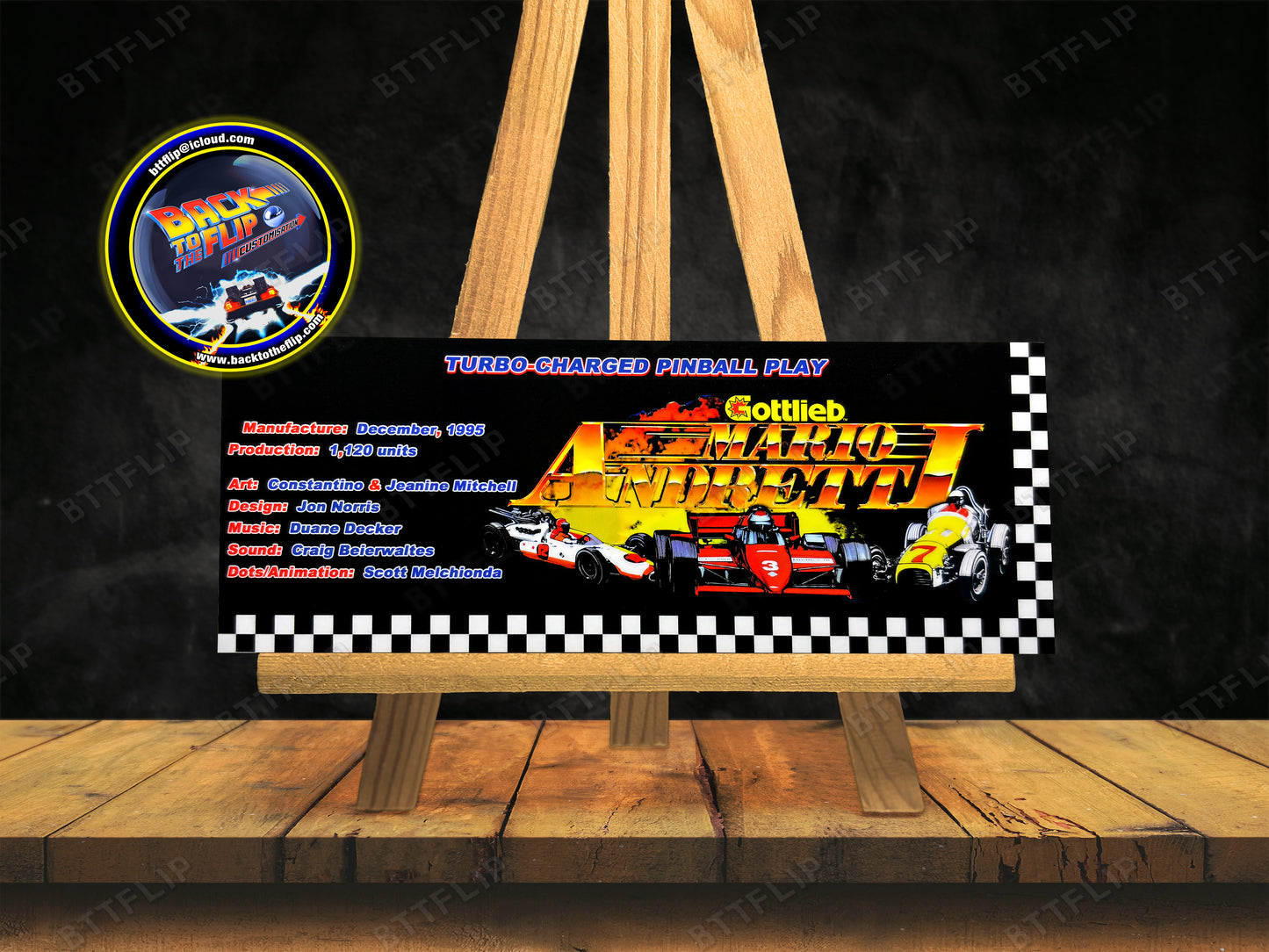 Gottlieb Mario Andretti 1995 Juego Cartas reglas Instrucciones Pinball Custom Delantal
